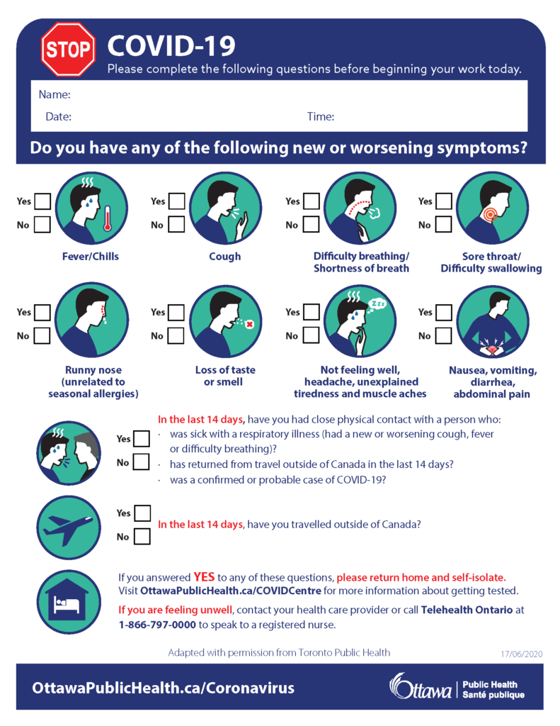 COVID-19 Screener Form for Staff - Western Ottawa Community Resource Centre