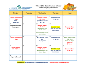 Social Programs Calendar - Community Support Services - October 2022 - Page 1